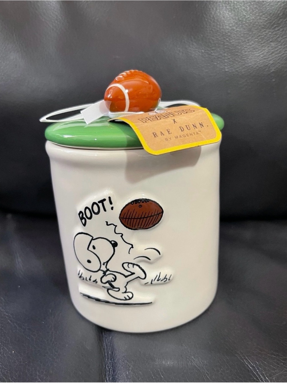 Rae Dunn PEANUTS TOUCH DOWN canister - Rae Dunn Snoopy FOOTBALL canister